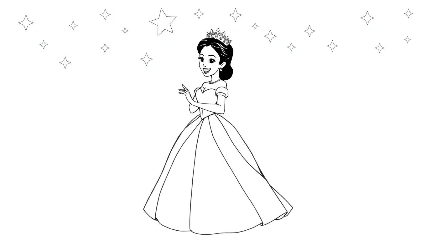 Placa de color de la Princesa Tiana sonriendo bajo las estrellas.