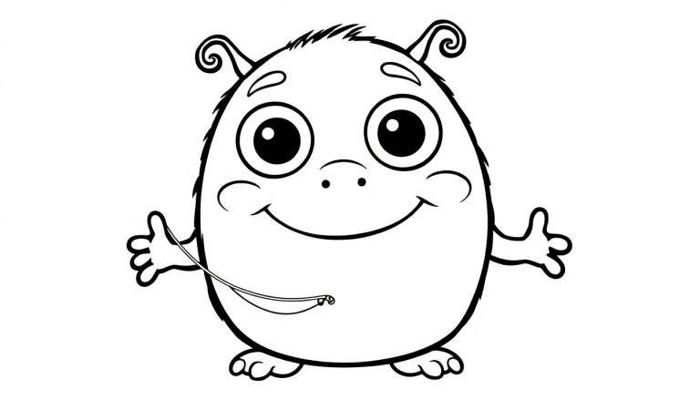 Monstruo amigable de dibujos animados listo para colorear en una placa de color.