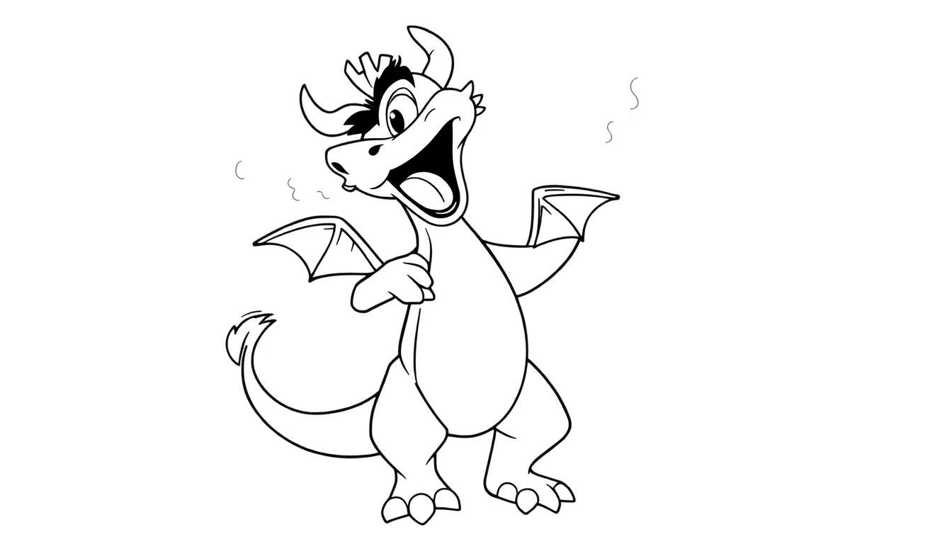 Placa de color de un dragón de dibujos animados alegre y escupiendo