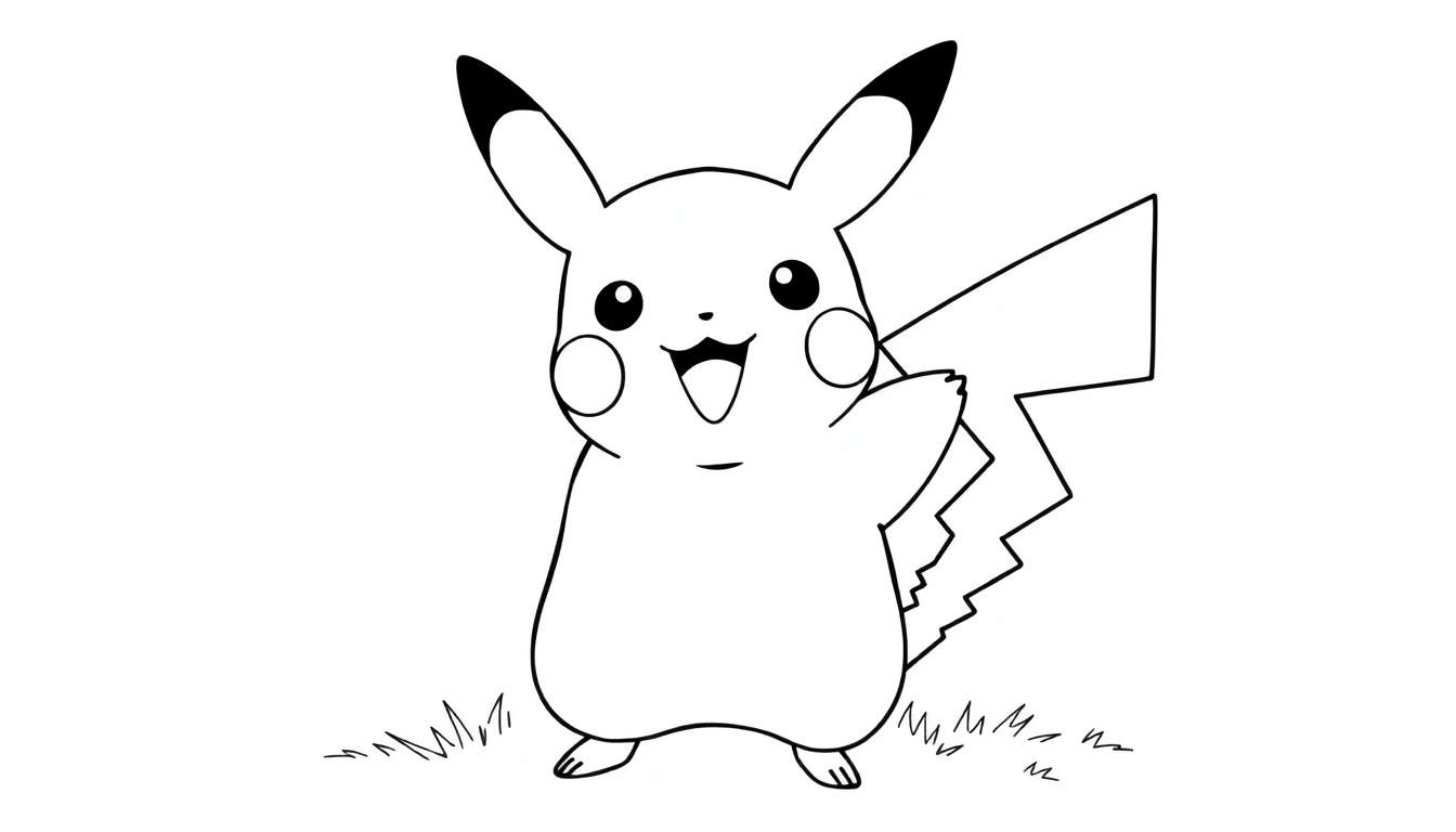 Placa de color de Pikachu sonriente listo para colorear.