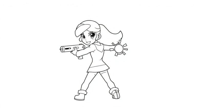 Placa de color de Shelly de Brawl Stars disparando su súper, lista para colorear.