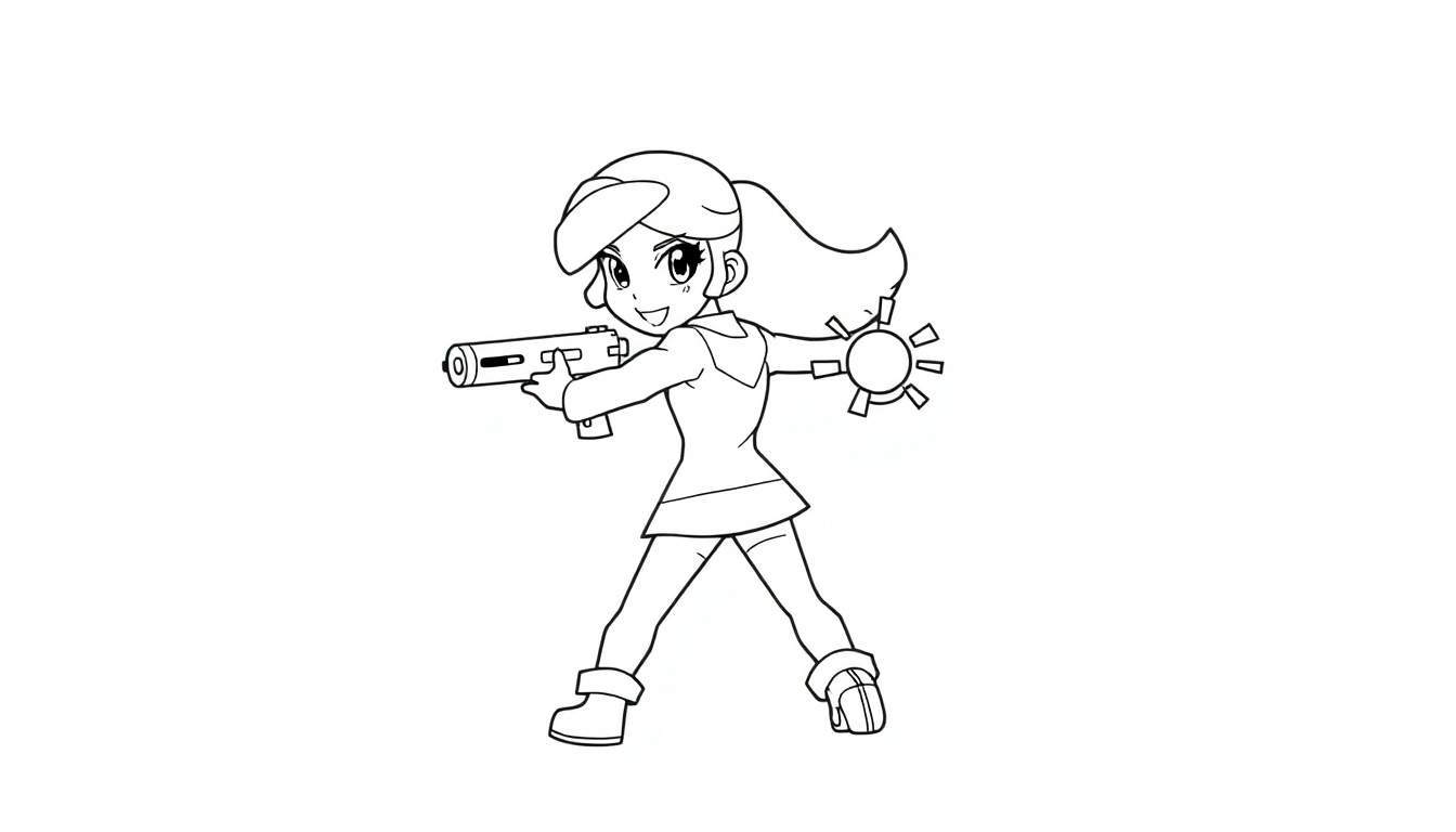 Placa de color de Shelly de Brawl Stars disparando su súper, lista para colorear.