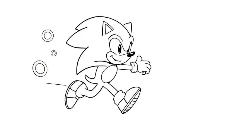 Placa de color: Sonic el erizo corriendo con anillos dorados.