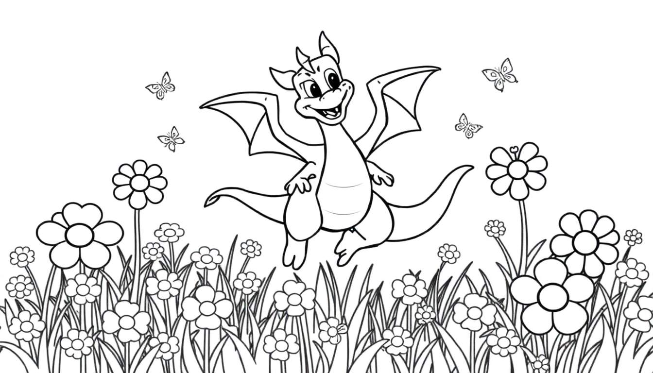 Placa de color de Spyro el dragón sonriendo en un campo de flores con mariposas.
