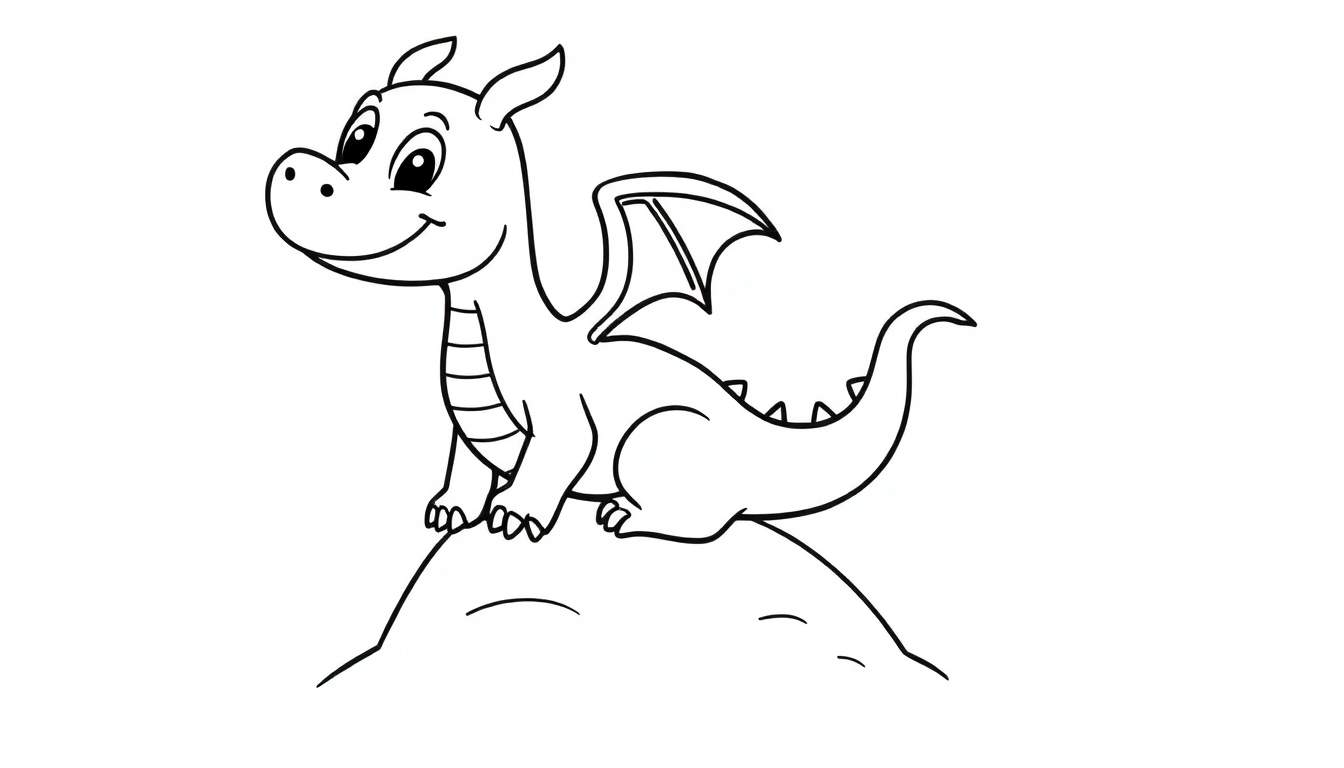 Placa de color de un dragón amigable listo para colorear.