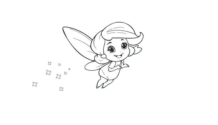 Placa de color: Hada de dibujos animados volando con estrellas.