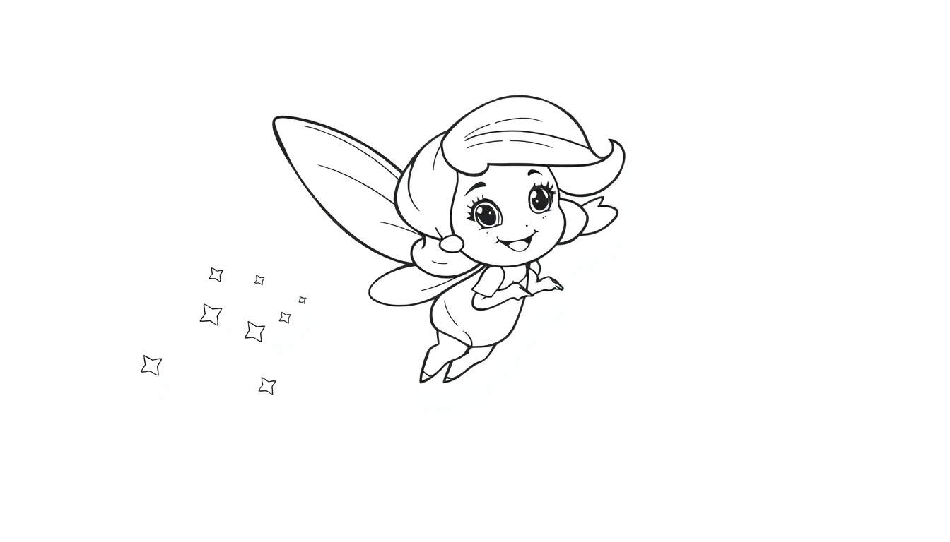 Placa de color: Hada de dibujos animados volando con estrellas.