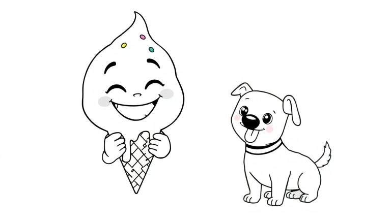 Placa de color: helado sonriente con perrito