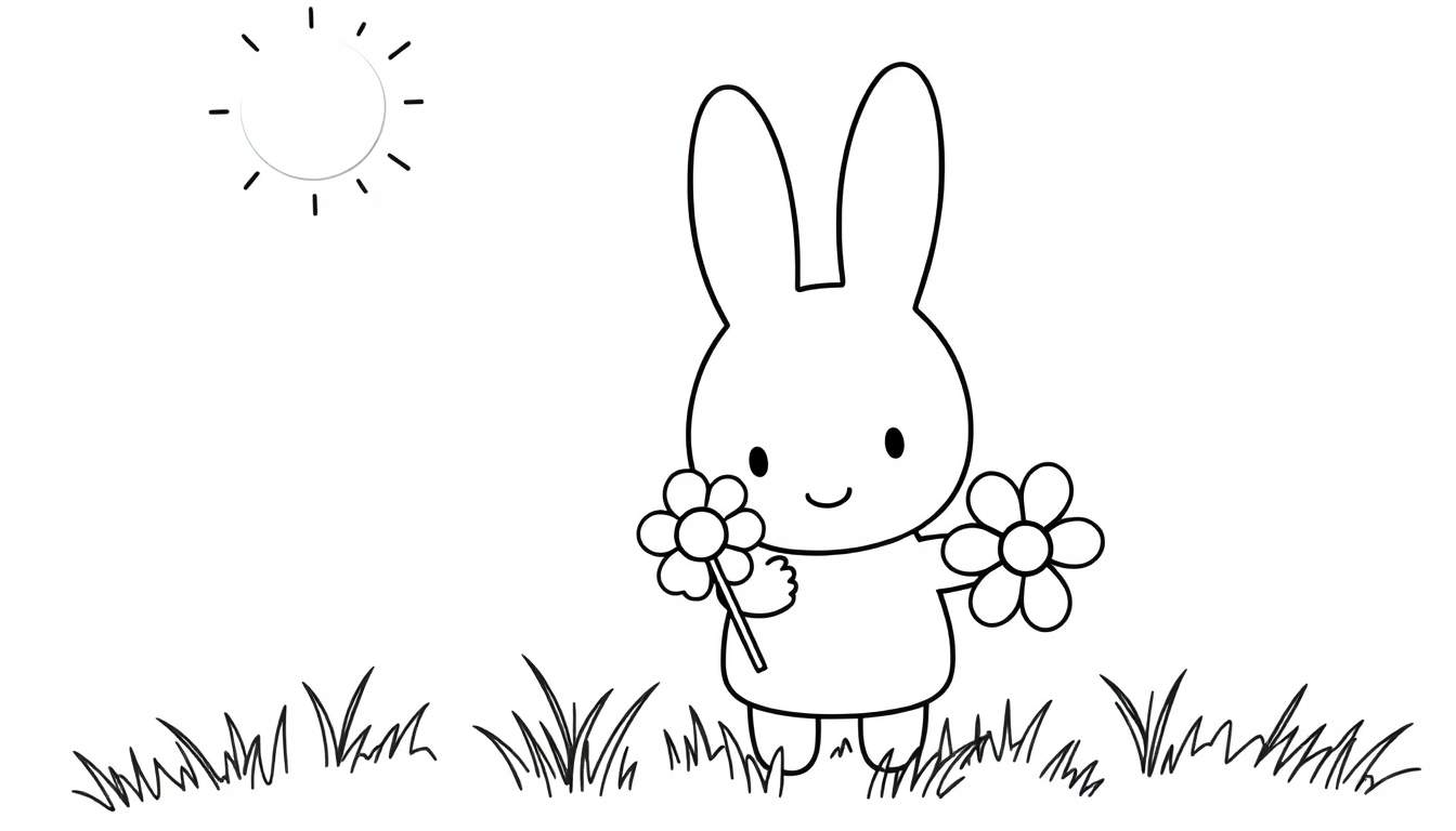 Placa de color de Miffy la coneja con flores.