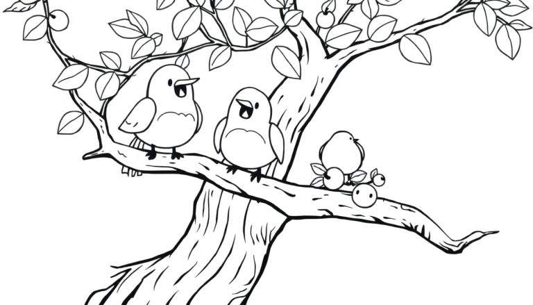 Placa de color de un árbol con pájaros cantando