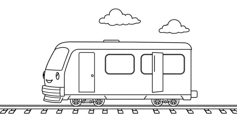 Un tren de caricatura sonriente sobre una placa de color