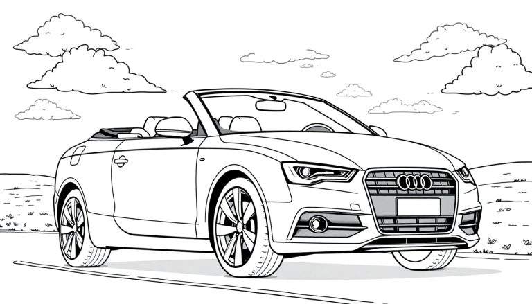 Un dibujo lineal de un Audi descapotable listo para colorear, resaltando la importancia de la placa de color.