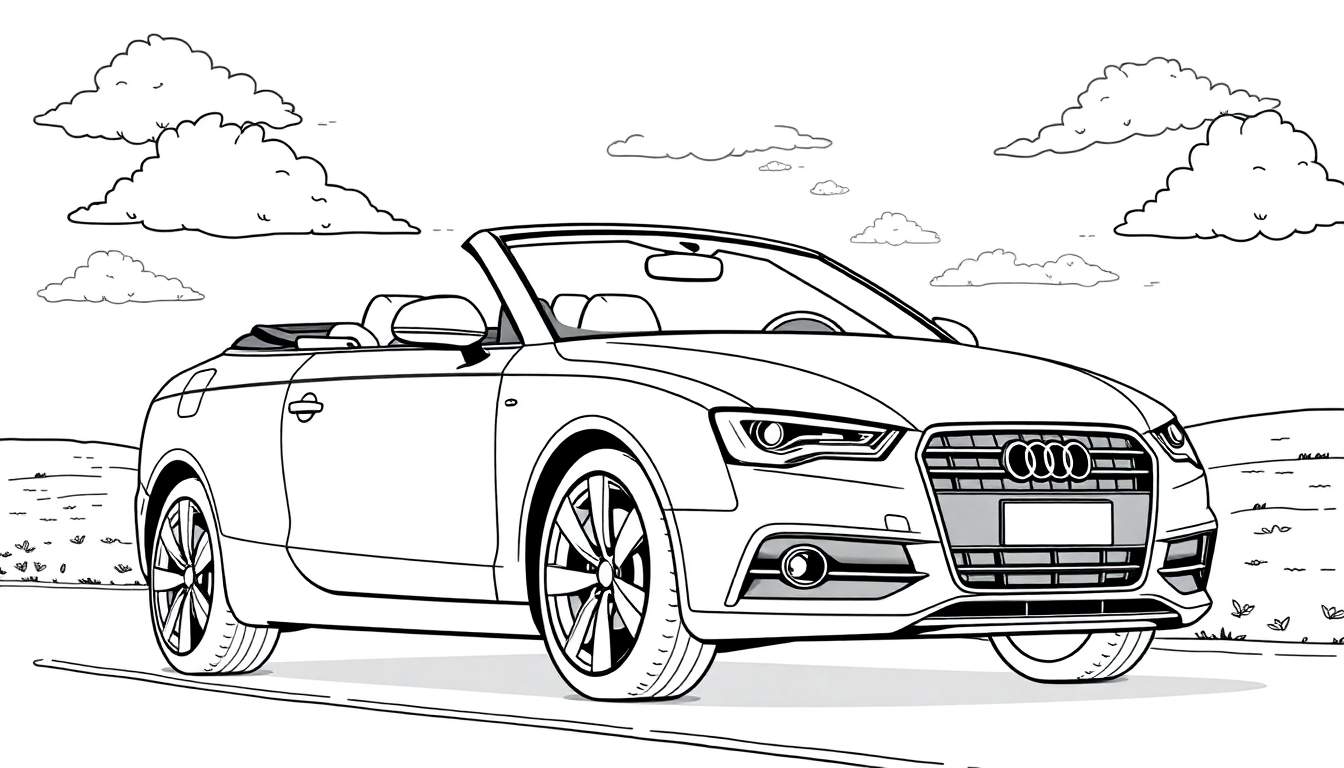 Un dibujo lineal de un Audi descapotable listo para colorear, resaltando la importancia de la placa de color.