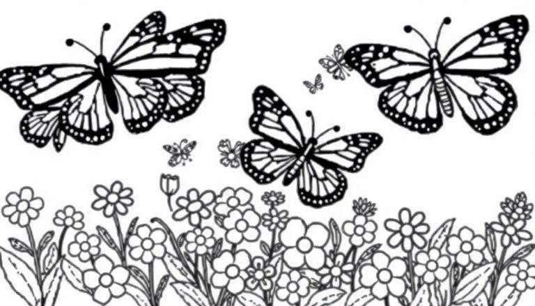 Placa de color con mariposas y flores.