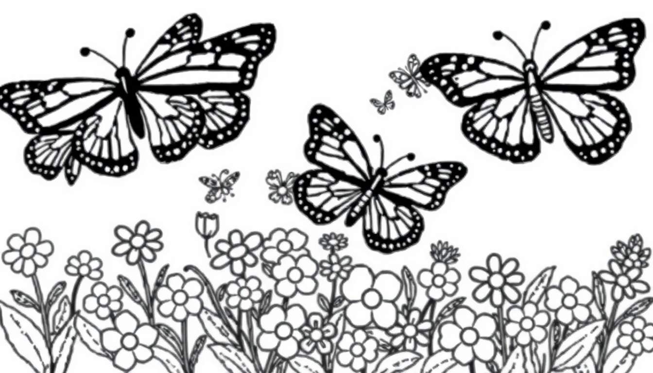 Placa de color con mariposas y flores.