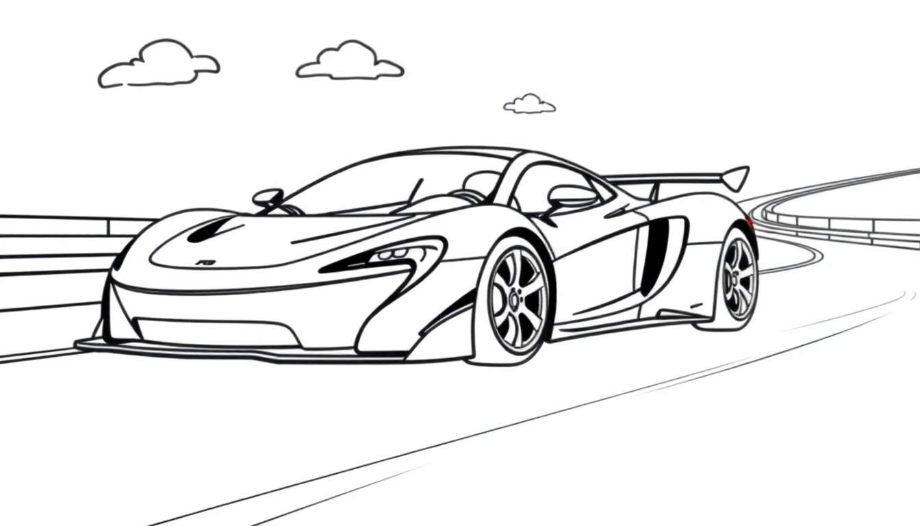 Placa de color de un coche de carreras McLaren sobre un circuito.