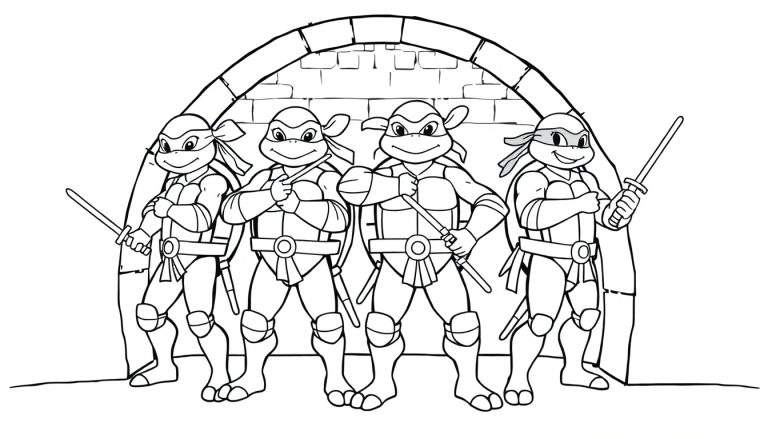 Placa de color de las Tortugas Ninja listas para la acción.