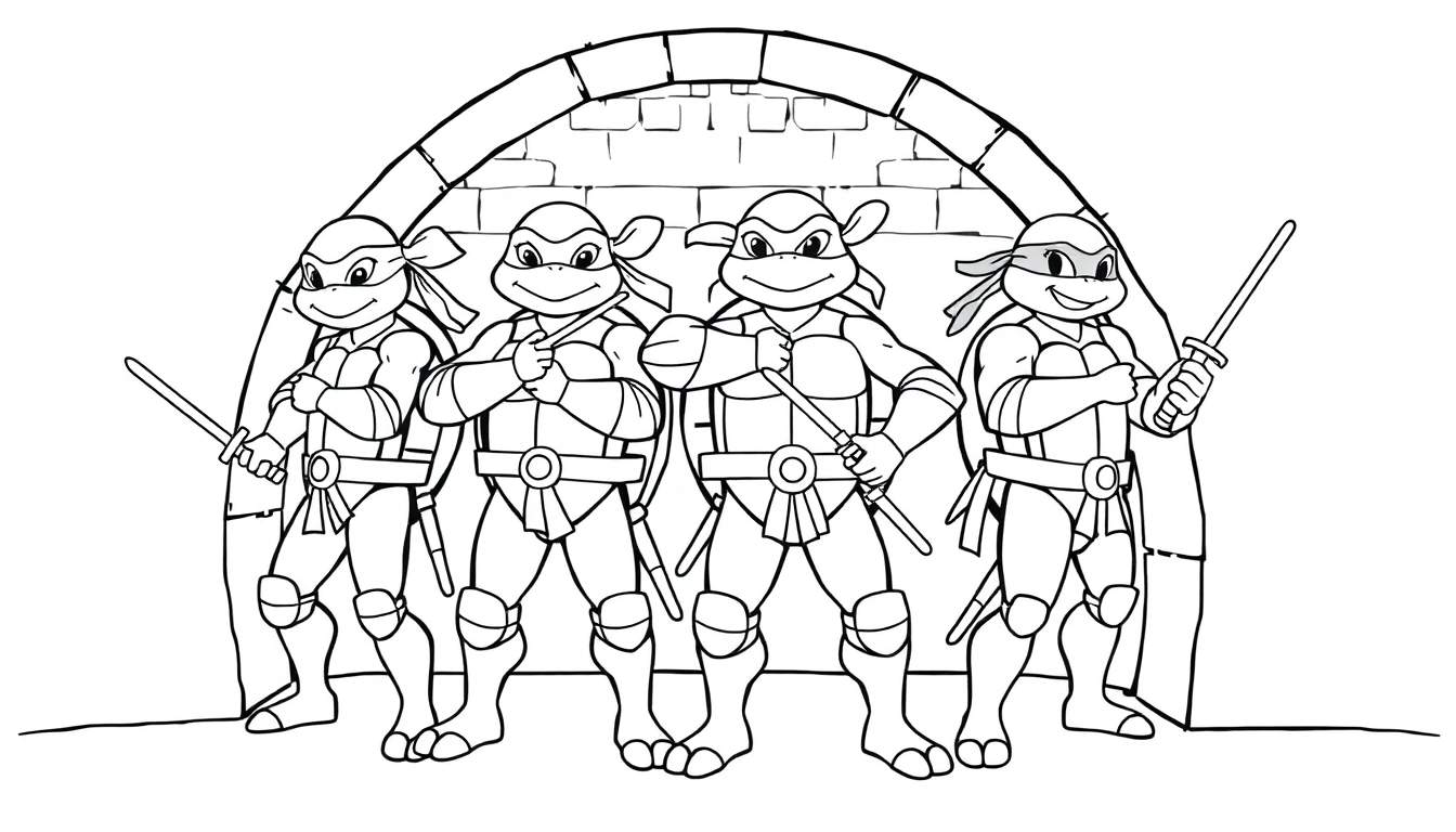 Placa de color de las Tortugas Ninja listas para la acción.