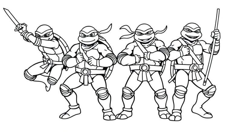 Placa de color de las Tortugas Ninja listas para la acción.