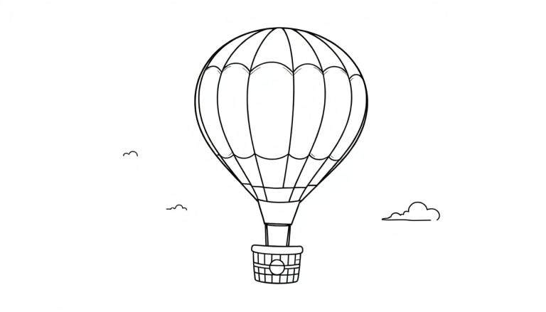 Globo aerostático amigable listo para colorear, una placa de color para la imaginación.