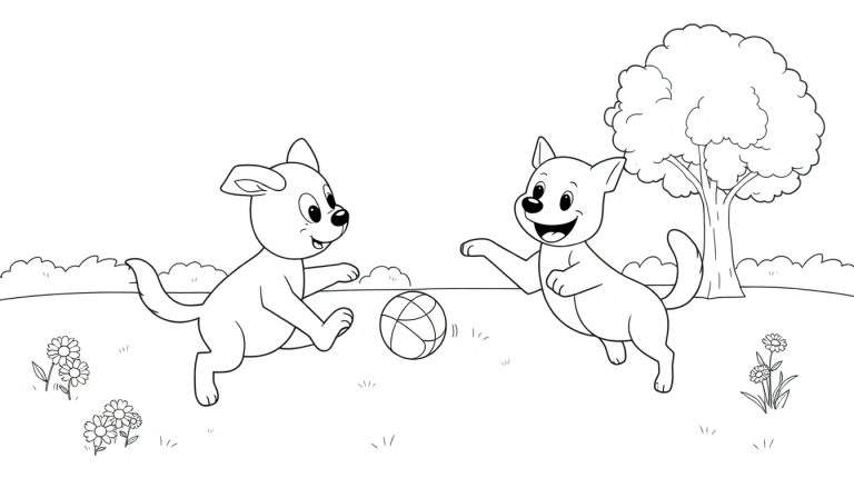 Placa de color de Bluey y Bingo jugando a la pelota en el parque.