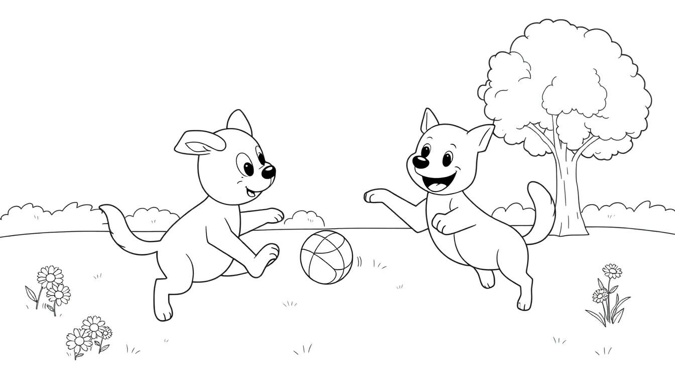 Placa de color de Bluey y Bingo jugando a la pelota en el parque.