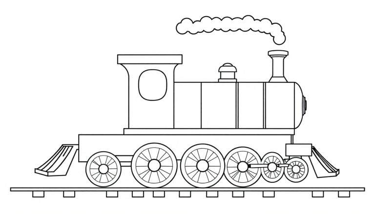 Placa de color de una locomotora de vapor juguetona con humo saliendo de su chimenea.