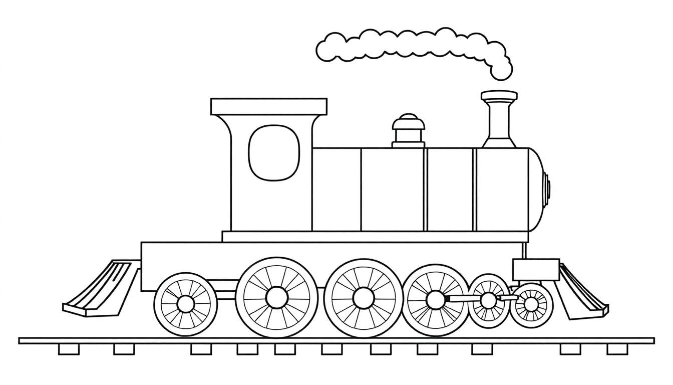 Placa de color de una locomotora de vapor juguetona con humo saliendo de su chimenea.