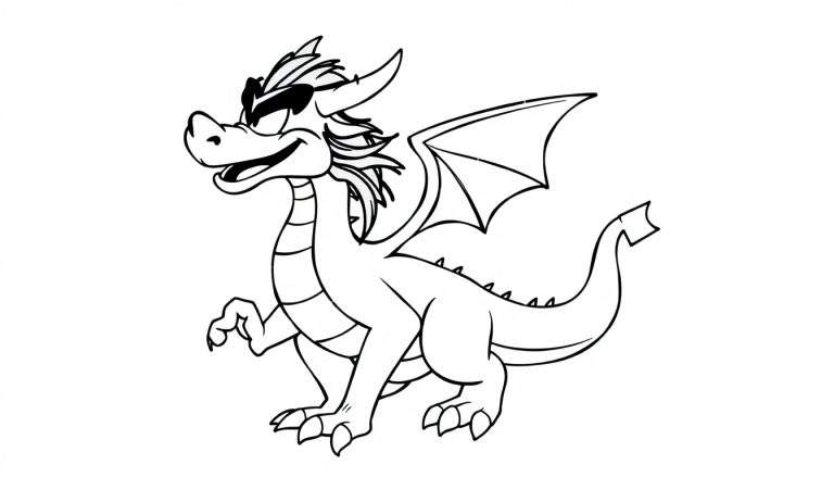 Placa de color de Mushu, un dragón amigable de dibujos animados, listo para la aventura.