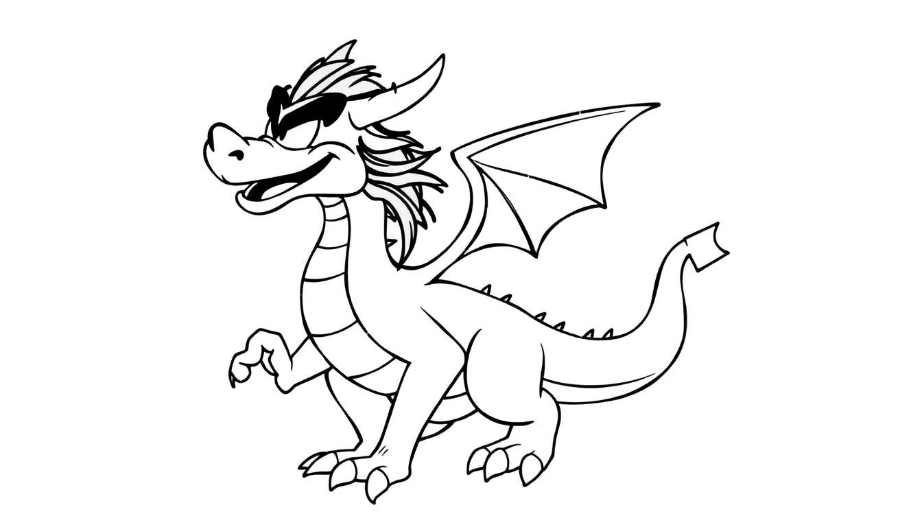 Placa de color de Mushu, un dragón amigable de dibujos animados, listo para la aventura.