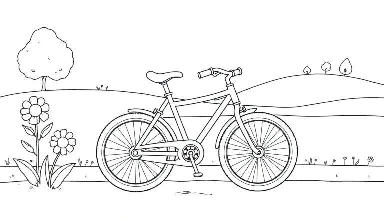 Una bicicleta amigable para niños en una página para colorear de placa de color.