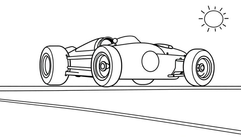 Un coche de carreras clásico, listo para colorear con la placa de color, en una carretera soleada.