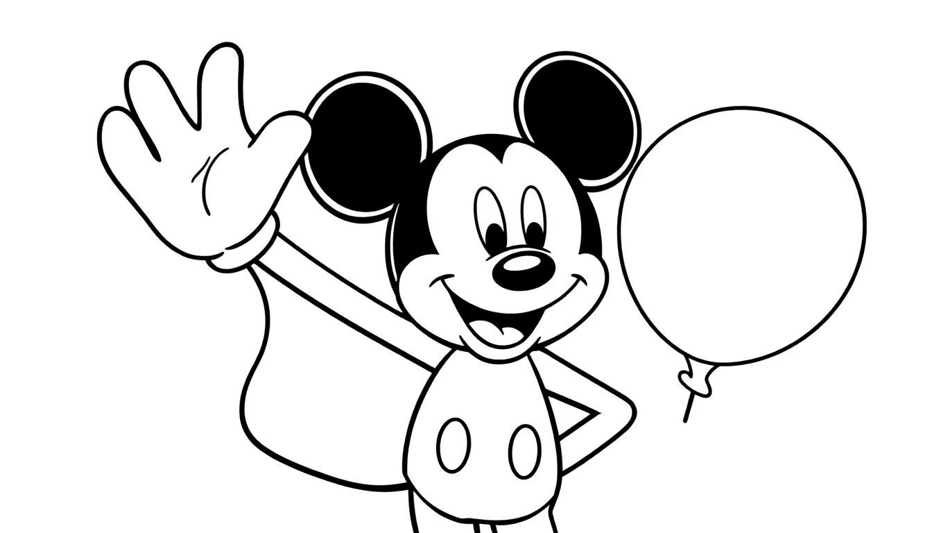 Placa de color de Mickey Mouse sonriendo con un globo.