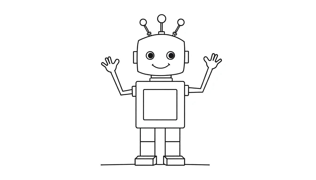 Robot amigable hecho de formas geométricas, listo para ser coloreado en la placa de color.