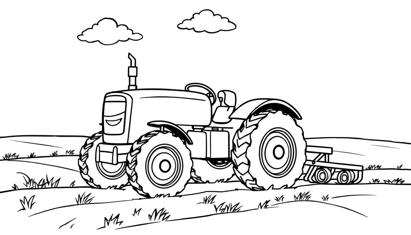 Placa de color de un tractor amigable en un campo.
