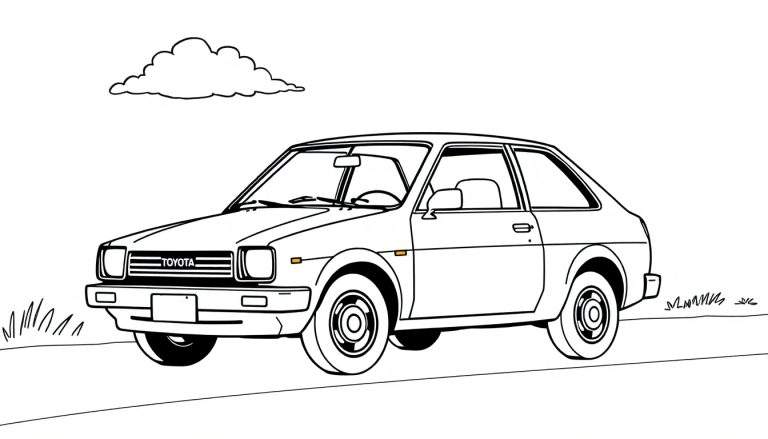 Un coche Toyota clásico para colorear con la placa de color en blanco.