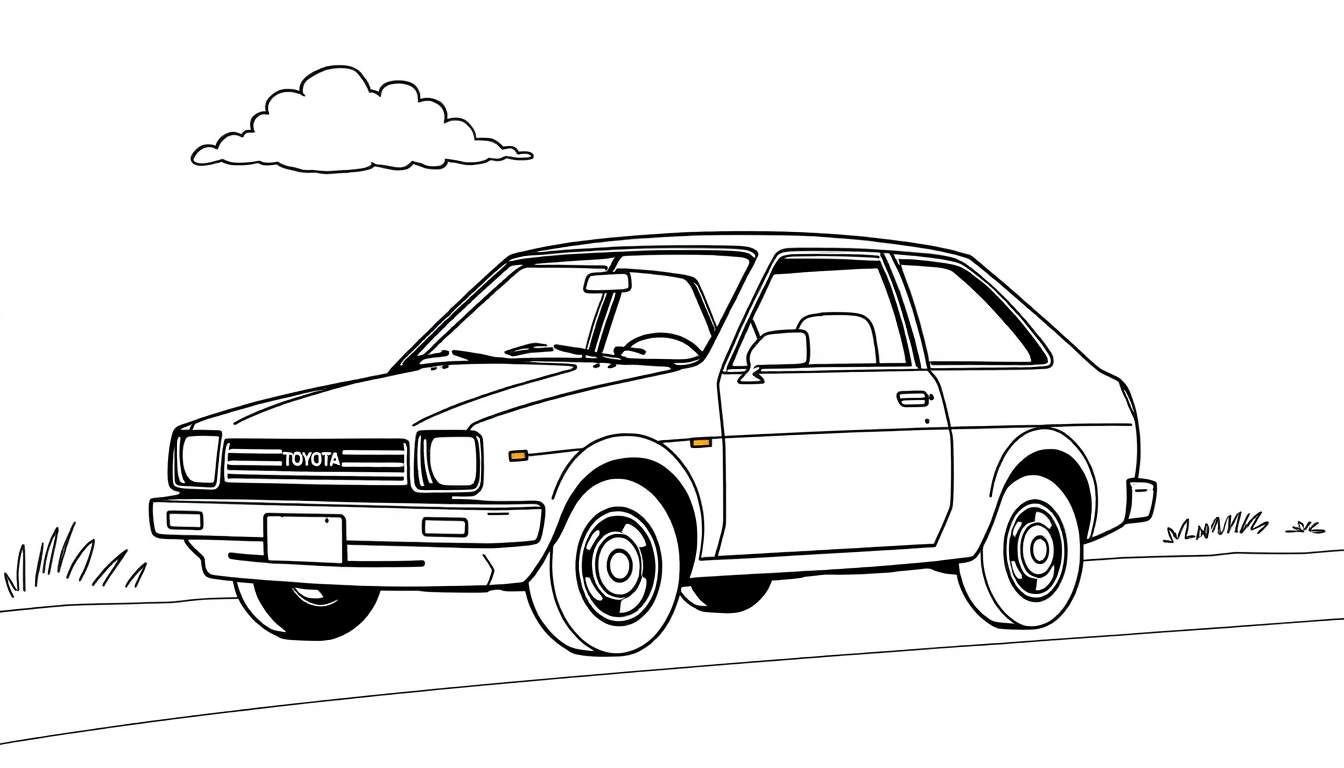 Un coche Toyota clásico para colorear con la placa de color en blanco.