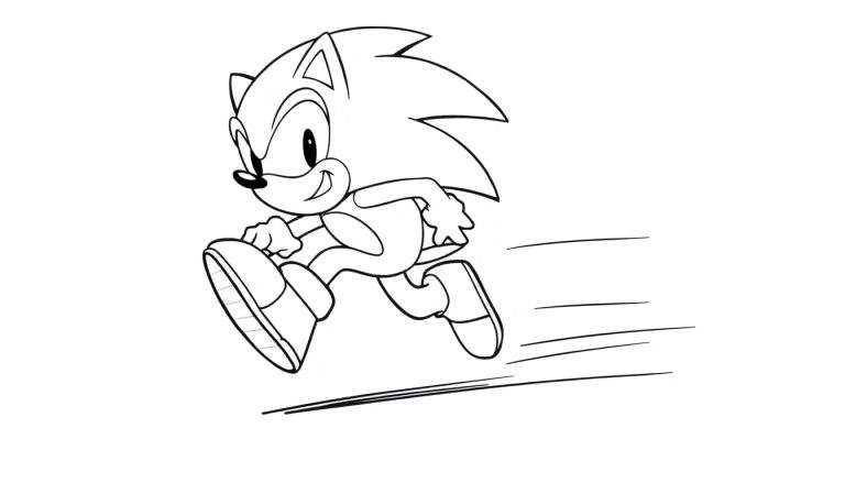 Placa de color de Sonic el erizo corriendo rápido, listo para colorear.