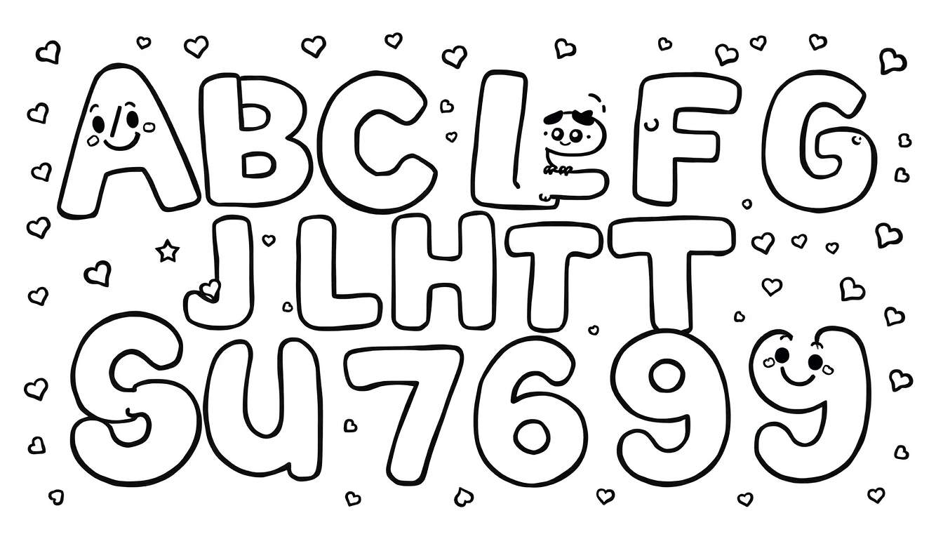 Placa de color de letras y números sonrientes.