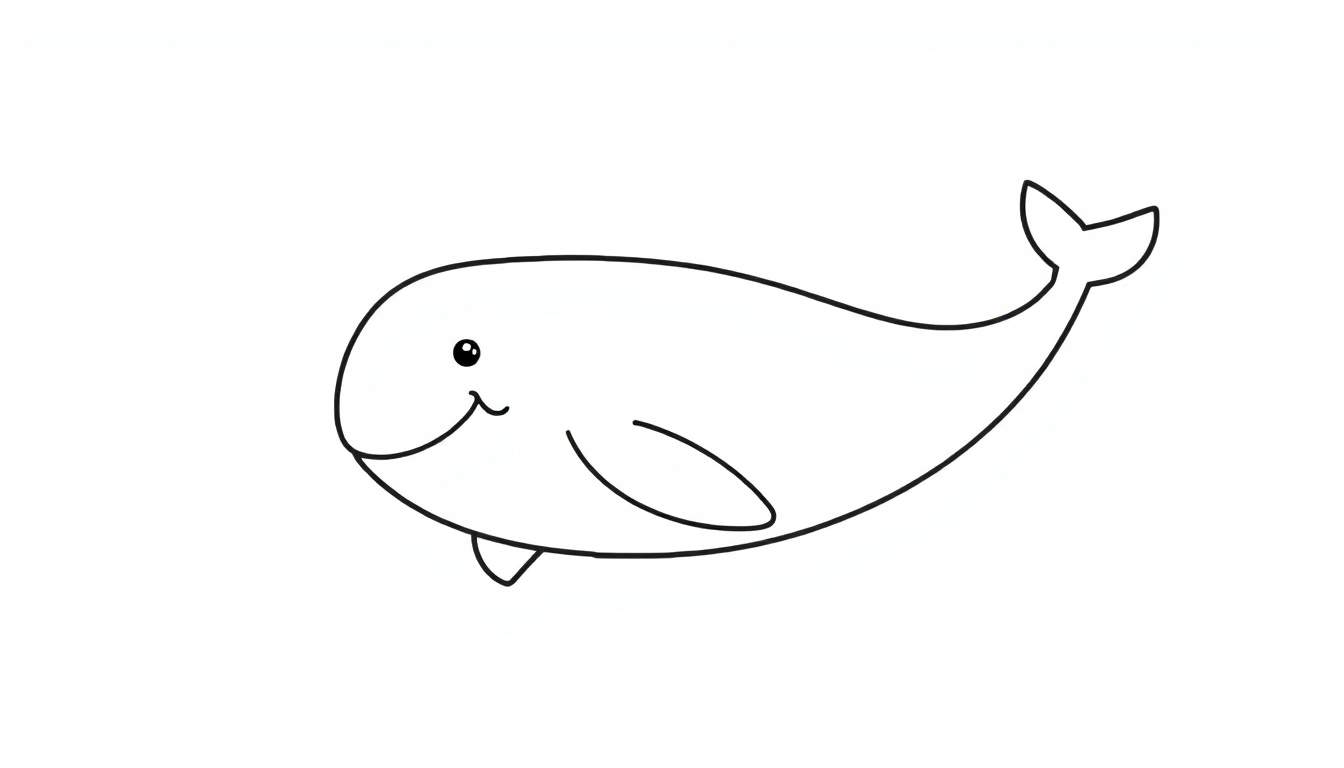 Una ballena de dibujos animados amigable lista para colorear, mostrando la placa de color.