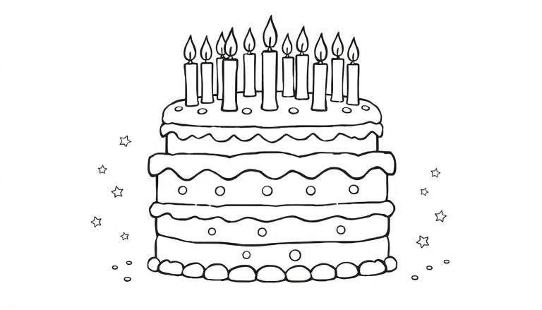 Placa de color de pastel de cumpleaños para colorear