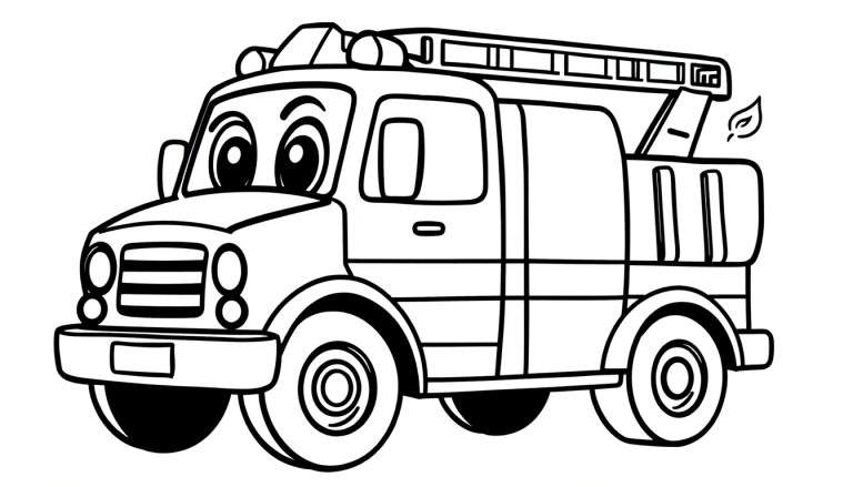 Ilustración de un camión de bomberos de dibujos animados listo para usar su placa de color.