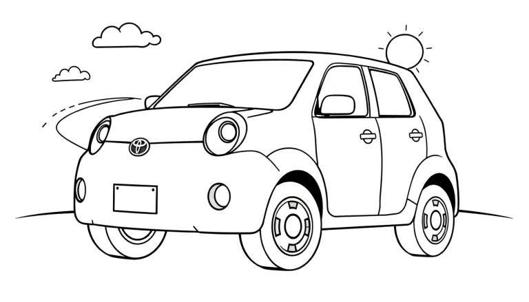 Un coche Toyota retro para colorear con una placa vacía.