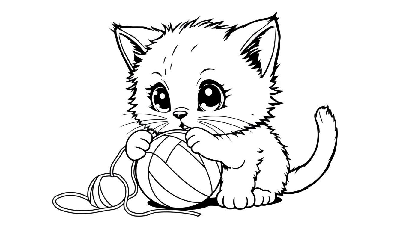Un gatito lindo para colorear con una placa de color de lana.