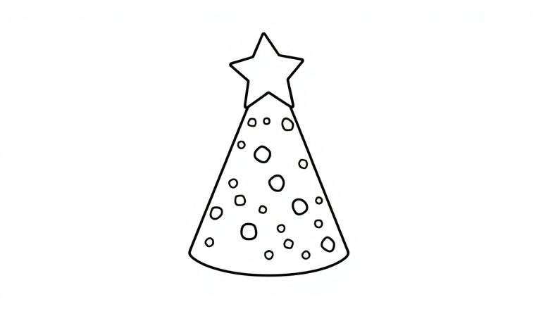 Una placa de color de un gorro de fiesta con círculos y una estrella.