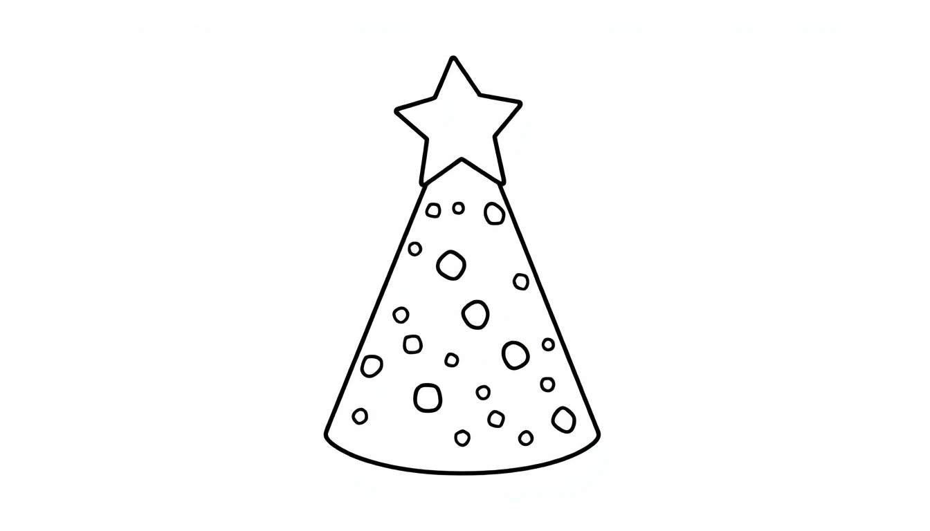 Una placa de color de un gorro de fiesta con círculos y una estrella.