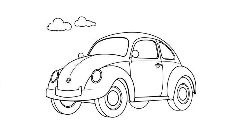 Un dulce vocho Volkswagen para colorear, listo para añadirle su placa de color.