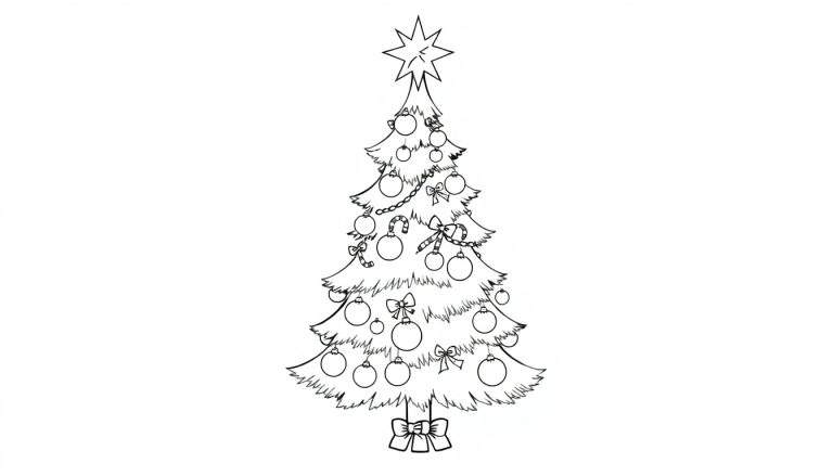 Un árbol de Navidad para colorear, listo para recibir su placa de color.