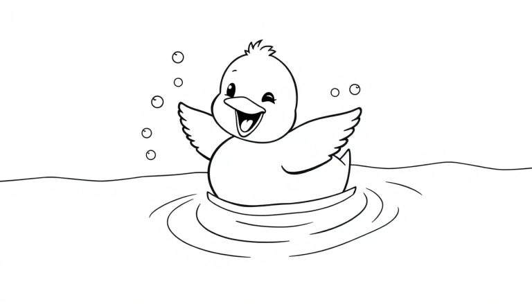 Un patito feliz salpicando en el agua, listo para colorear en la placa de color.