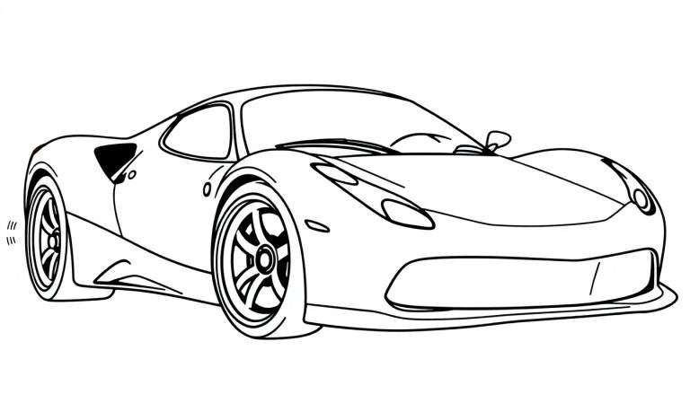 Un coche de carreras rojo para colorear, listo para desplegar tu placa de color.